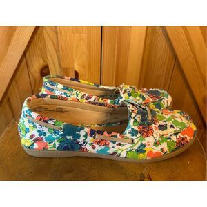 Disney Hidden Mickey Minnie Tropical Flower Colorful Loafer Canvas Shoe US 8